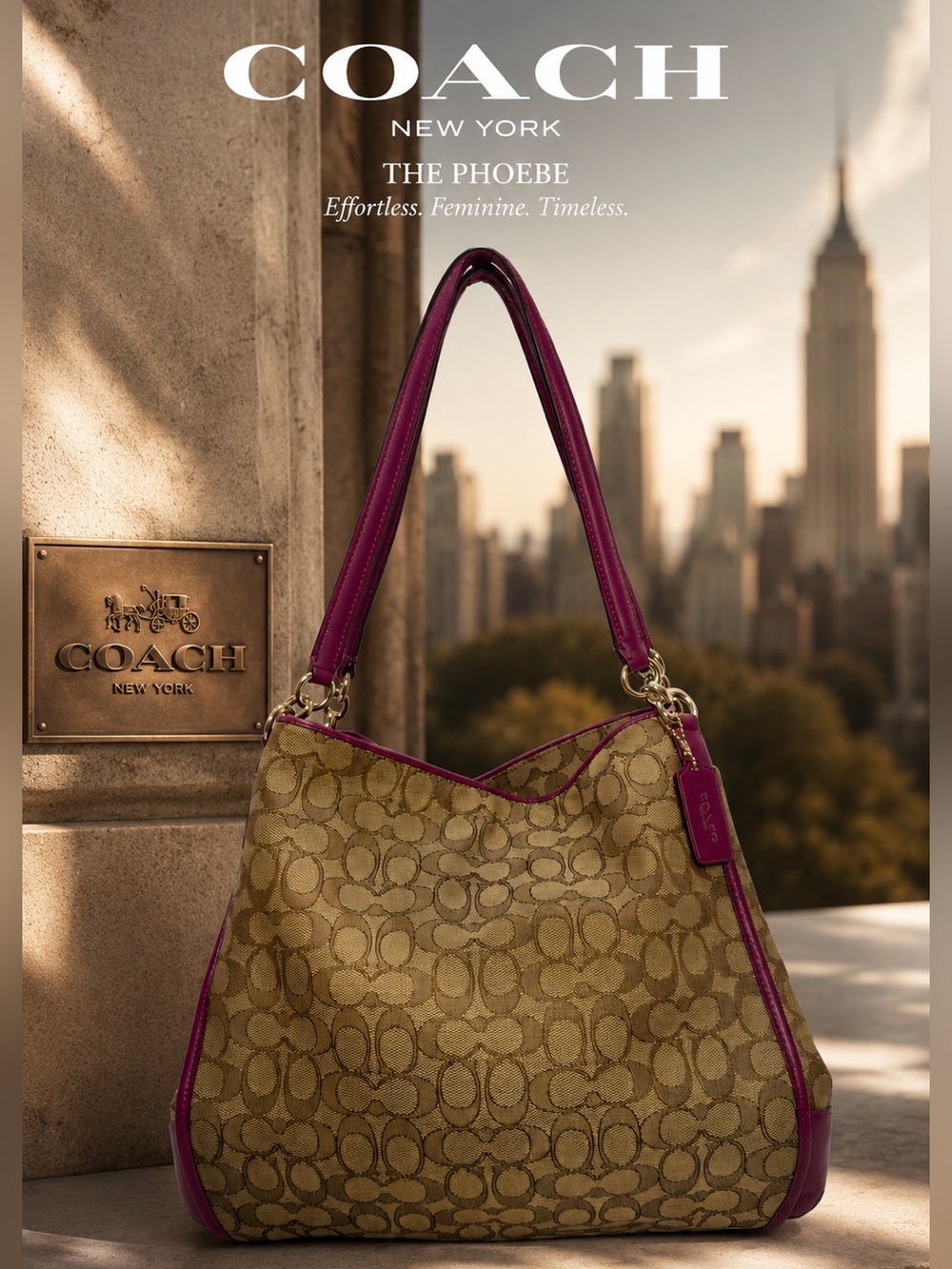Coach Phoebe Signature Shoulder Bag – Khaki Signature Canvas